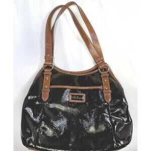 Nine & Co Black Patent Leather‎ Tote Handbag Purse Large Shoulder Bag